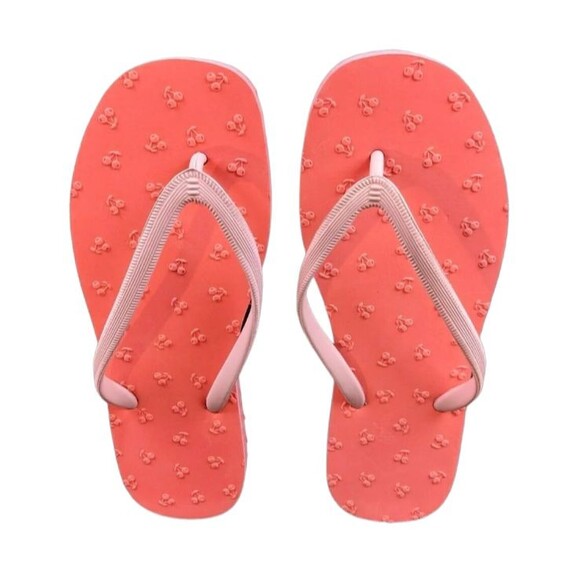 Womens Flip Flop Beach Sandals  Women's 7  Pink / Coral Cherry Footbed  NWOB - Picture 1 of 4